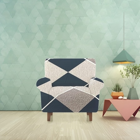 1 Seater Navy Cubes Sofa Cover