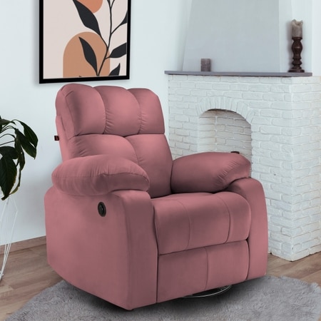 Helios Fabric One Seater Motorised Recliner with Rocking Revolving in Dusty Mauve Colour