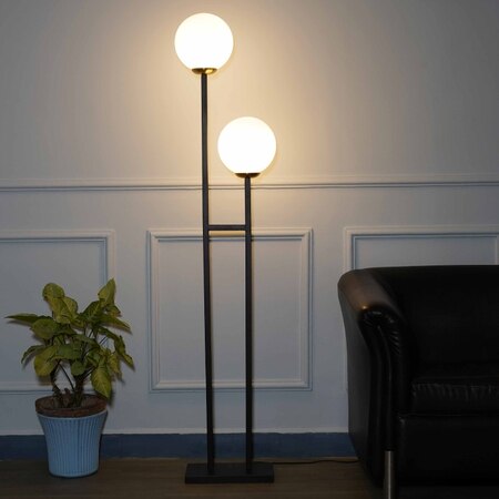 Moonlight 2 Light Floor Lamp In Black Finish With Opal Glass Diffuser