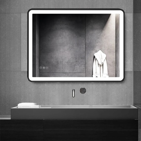 Modern Rectangular LED Mirror with Gold Stainless Steel Frame