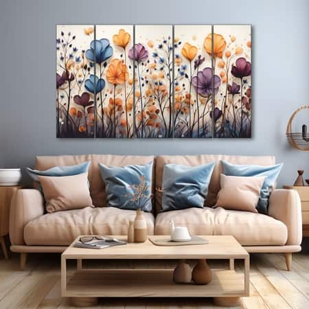 The Castle Decor Abstract Flower Wall Art Set of 5 27x48 Inch