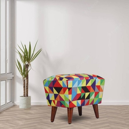 Oliver Solid Wood Ottomon in Multicolor Colour