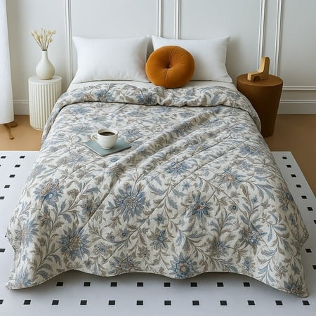 Cream Floral 300 Cms Cotton Double Bed Size Comforter From Threads
