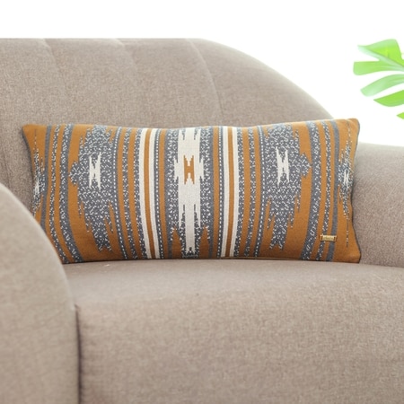 Ikkat Bronze Cotton Knitted Cushion Cover 12X20 Inches