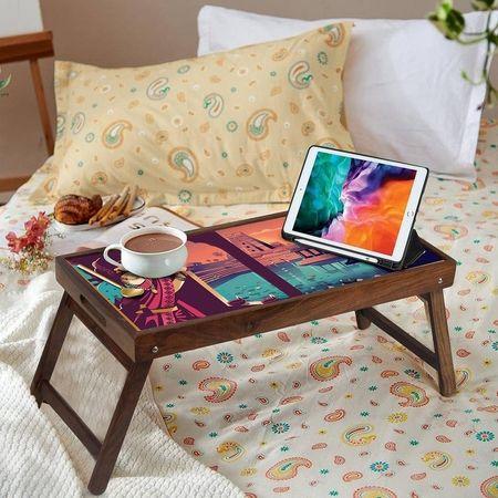 Waiting lady Solid Wood Bookshelf and Serving Tray In Multicolour