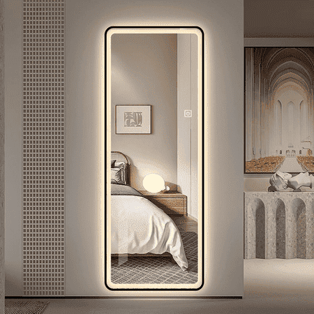 Full-Length Bedroom Dressing Mirror with Frame Adjustable LED Standing Mirror