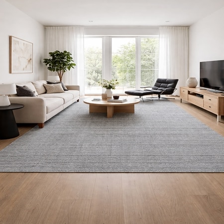 Strata Pet Yarn Rectangle Carpets Hand Loom in Grey Colour