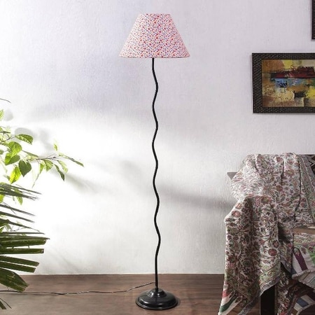 Mariel Multicolour Fabric Floor Lamp with Black Iron Base