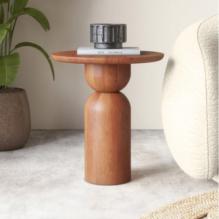 Takai Solid Wood Side Table In Red Cedar Finish
