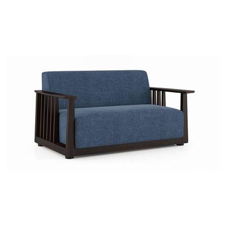 Serra Wooden Sofa - Mahogany Finish (Midnight Blue)