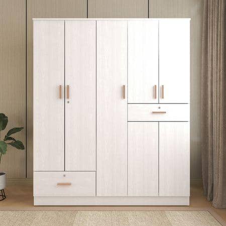 Ren 5 Door Engineered Wood Wardrobe in Silver Oak Finish