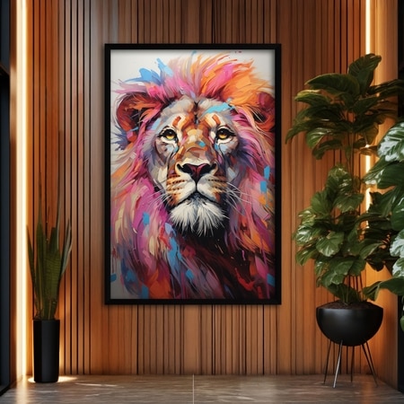 The Castle Decor Abstract Lion Wall Art Framed Painting 20x30 Inch