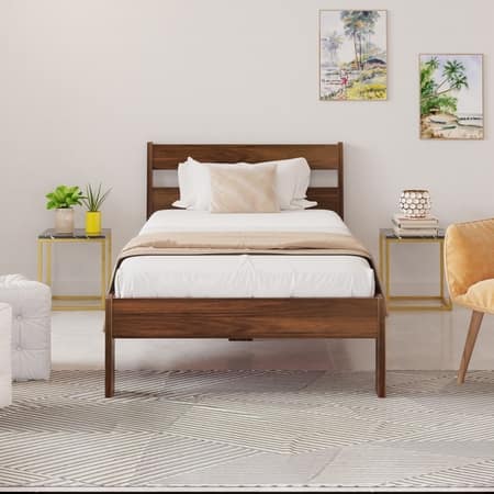 Roverb Engineered Wood Single  Size Bed Without Storage (Brown Maple Finish)