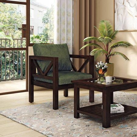 Alden 1 Seater Wooden Sofa (Moss Green Velvet)