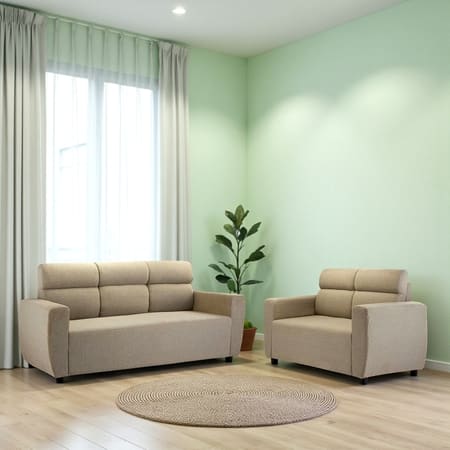Dayton Pine Wood Contemporary 3+2 Seater Sofa (Caramel Brown Fabric)