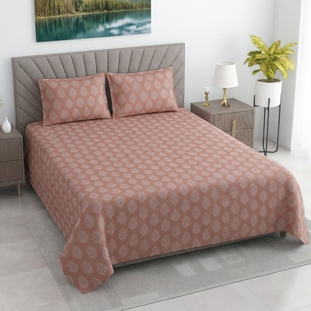 Jiya Orange Shade Floral 400 TC Cotton Flat Double Queen Size Bedsheet with 2 Pillow Covers – Threads