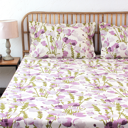 Himalayan Poppies 1 Single Bed Sheet & 1 Pillow Cover with Purple colour