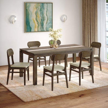 Atlas Crest Storage Solid Wood 6 Seater Dining Table With Set of 3 Lunar Dining Chair