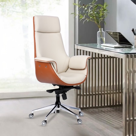 Flow Leatherette High Back Office Chair In Cream And Tan Colour