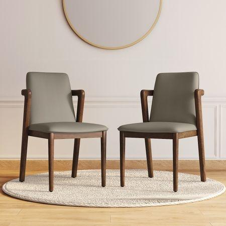 Harper Solid Wood Dining Chair In Danish Finish with Taupe Leatherette Colour