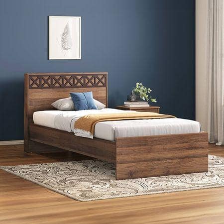 Macy Engineered Wood Single Size Non Storage Bed In Classic Walnut Finish
