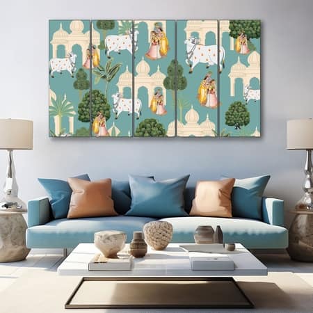 The Castle Decor Pichwai Art Wall Painting Wooden Framed 27x48 Inch (Style 1)