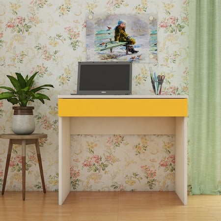Primera Kids Study Desk with Drawer in Light Woodgrain Finish Mango Yellow Colour