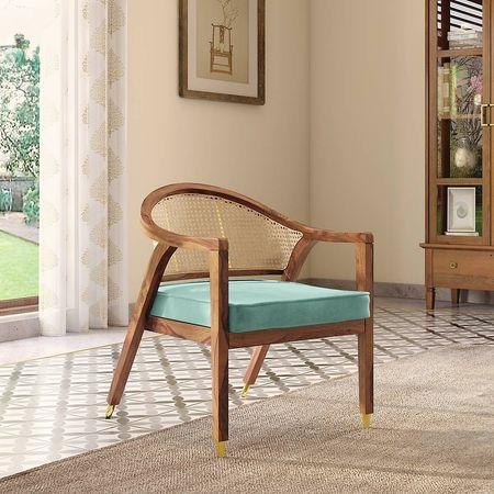 Hayworth Lounge Chair in Teak Finish and Dusty Turquoise Velvet Colour