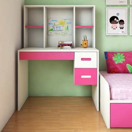 Tiara Kids Study Desk with 3 Drawers and Built In Bookshelf in Barbie Pink Colour