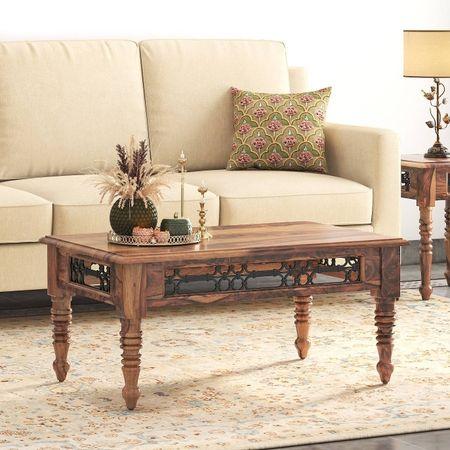 Bunai Rectangular Solid Wood Coffee Table In Teak Finish