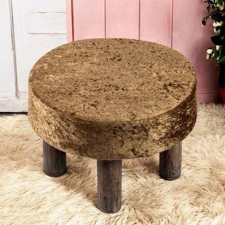Maple Solid Wood Foot Stool in Green Sparkle Velvet Fabric