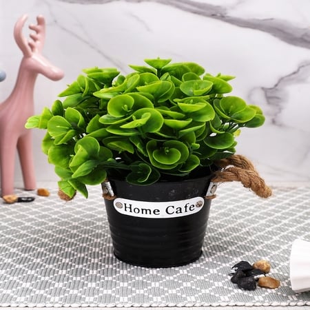 Artificial Green Eucalyptus Plant With A Rope Tied To Pot For Interior Decor