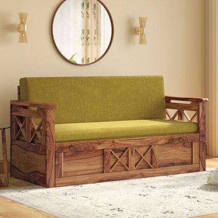 Bram 3 Seater Pull Out Sofa cum Bed In Olive Green Colour