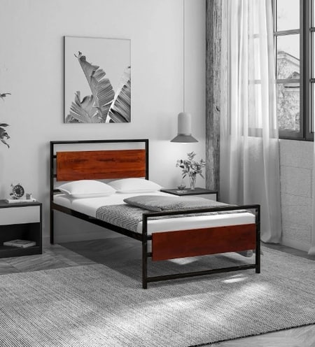 Palmer Metal Single  Size Bed Without Storage (Provincial Teak Finish)