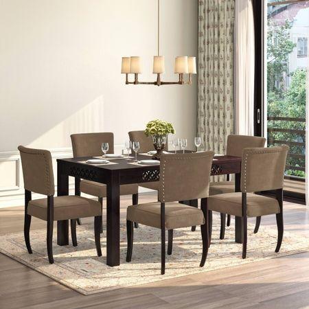 Aavya Solid Wood Dining Chair Set Of 1 In Mahogany Finish & Brown Fabric Colour