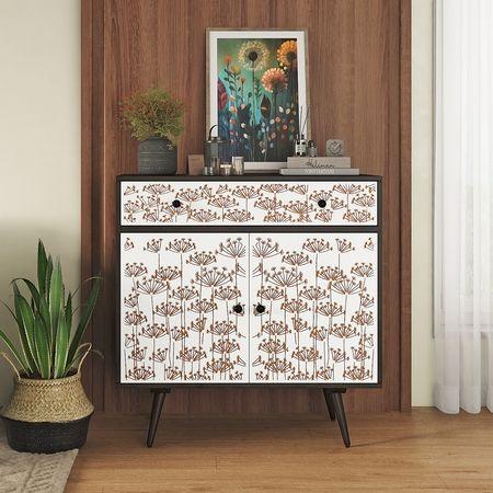 Fleur Solid Wood Sideboard in White & Americain Walnut finish