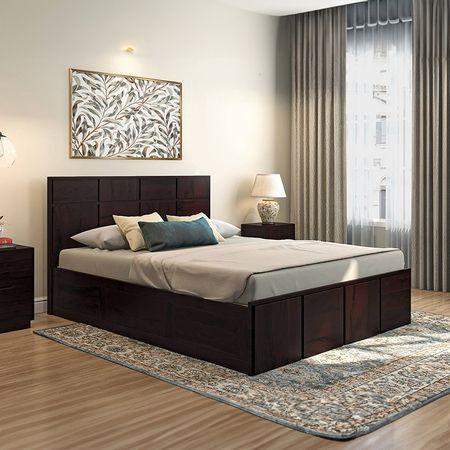 Astoria Solid Wood Queen Size Box Storage Bed In Mahogany Finish