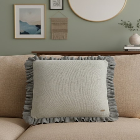 Ruffle Mint Cream  And Duck Egg Cushion Cover  16X16 Inches