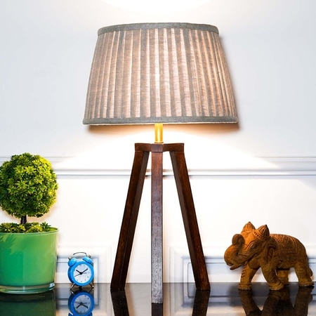 Griffith hand crafted Solid wood walnut finish Tripod Table Lamp With Natural Linen Shade