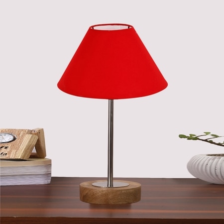 Devansh Red Cotton Table Lamp With Natural Wood Base & Steel Pipe (10X16.25 Inches)-29