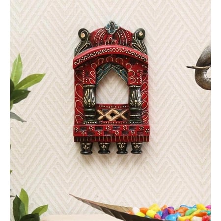 Desert Art Wooden Jharokha Wall Frame 10 Inch in Red Colour