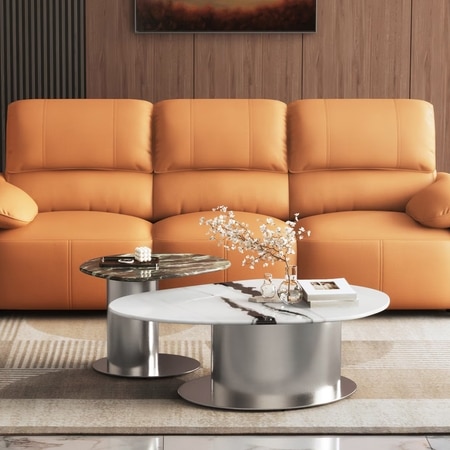 Oaklen Metal Coffee Table In Panda Black And White Marble And Chrome Base Finish