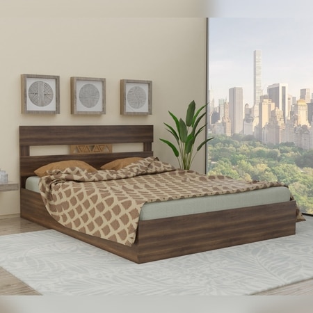 Hestia Engineered Wood Queen Bed in Walnut Finish