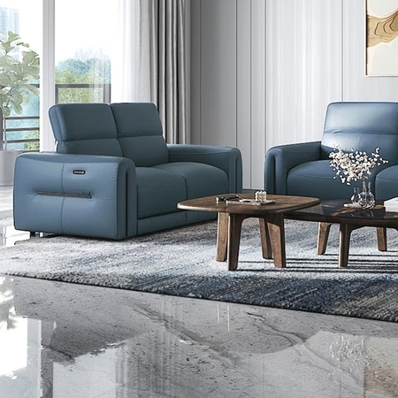 Linaro Leather 3 Seater Double Motor Recliner In Blue Colour