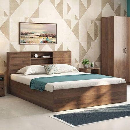 Amy Engineered Wood Queen Size Box Storage Bed In Classic Walnut Finish
