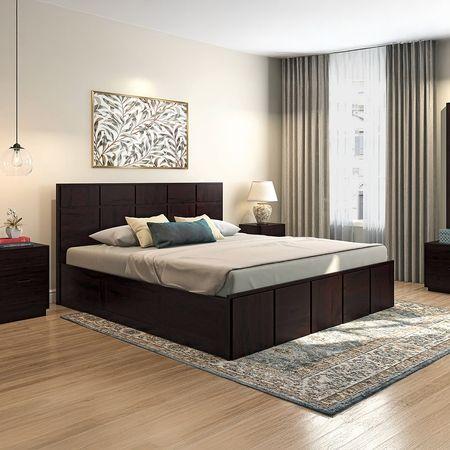 Astoria Solid Wood King Size Box Storage Bed In Mahogany Finish