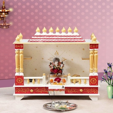 D'Dass White Sheesham and Mdf Wooden Temple For Pooja In Home and Office