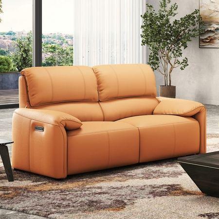 Leeroy Two Seater Leather Recliner Sofa in Marigold Colour