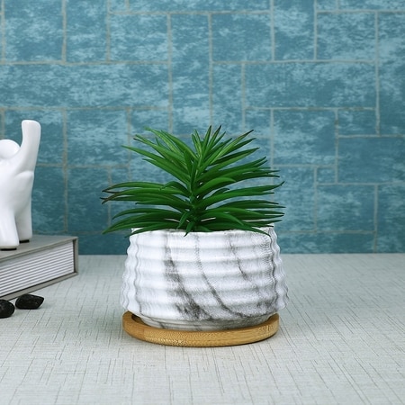 Artificial Succulent Plant In White Marble Effect Pot