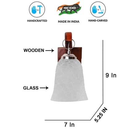 Devansh Solid Wood Electric Wall Light in Brown Colour with White Shade Count of 1 Light